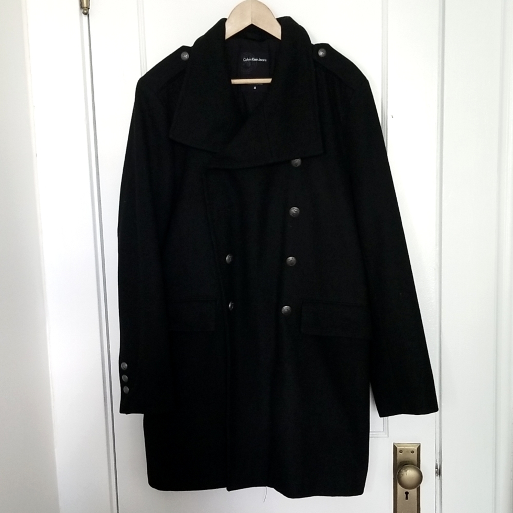 Calvin Klein Jeans Men's Black Thigh Length Wool Coat Size M